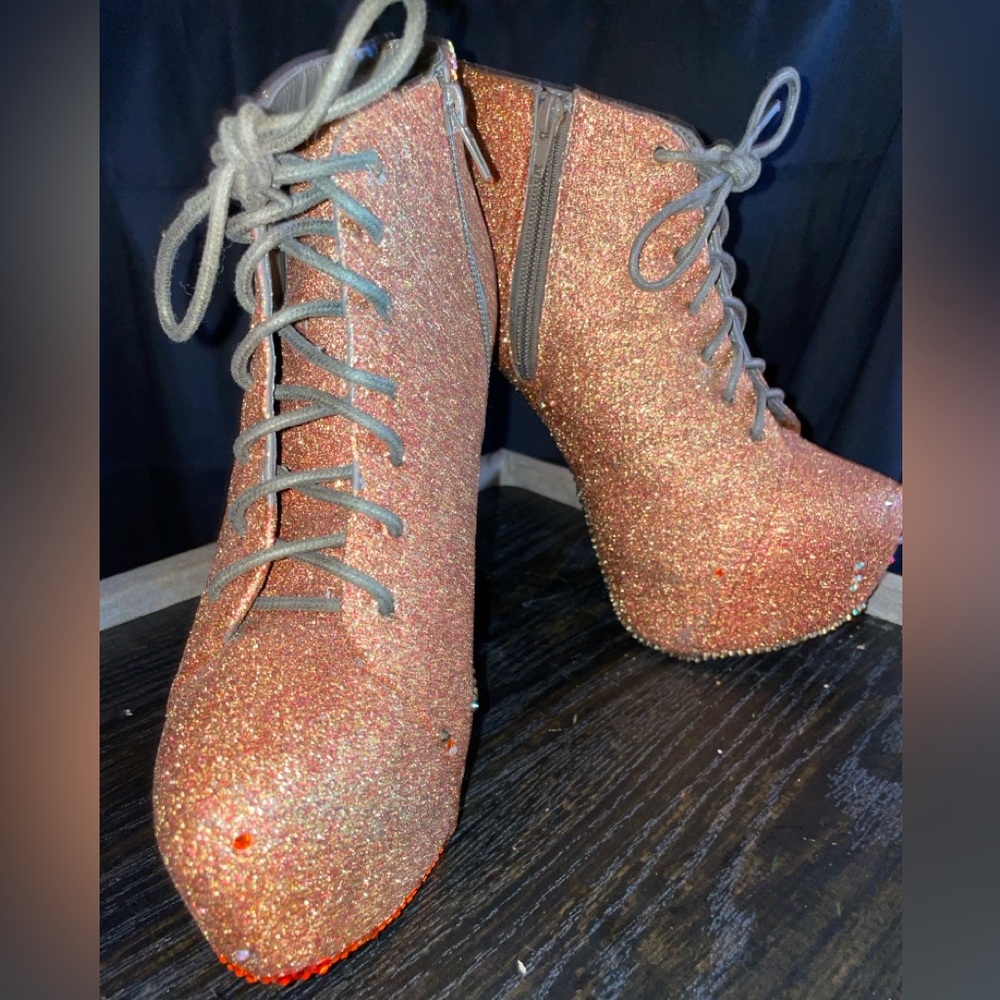 Charlotte Russe Glitter Lace-Up Boots - Orange
